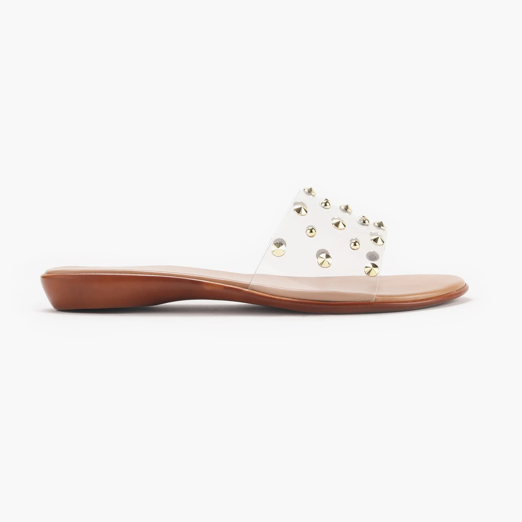 Studded Clear Strap Slides