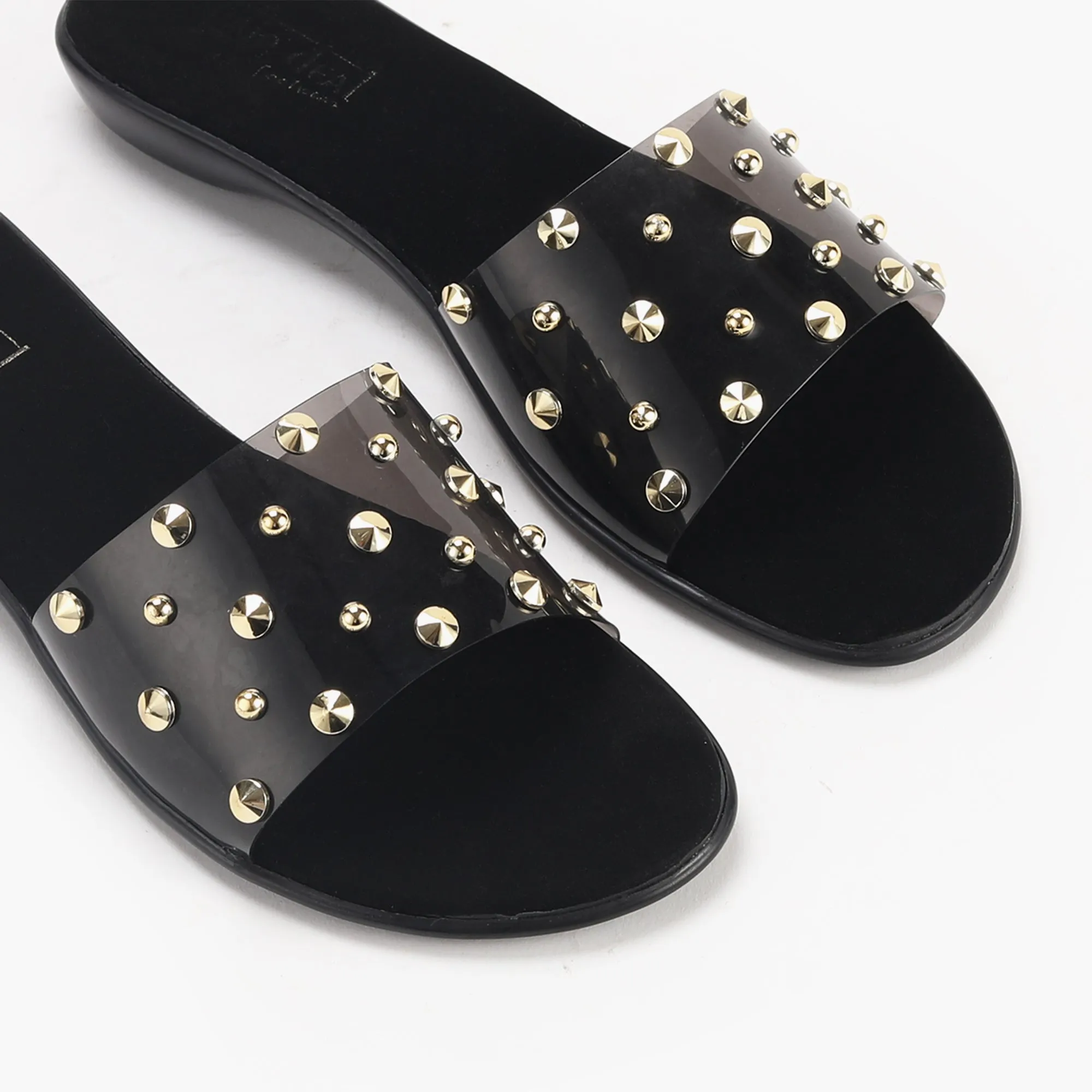 Studded Clear Strap Slides