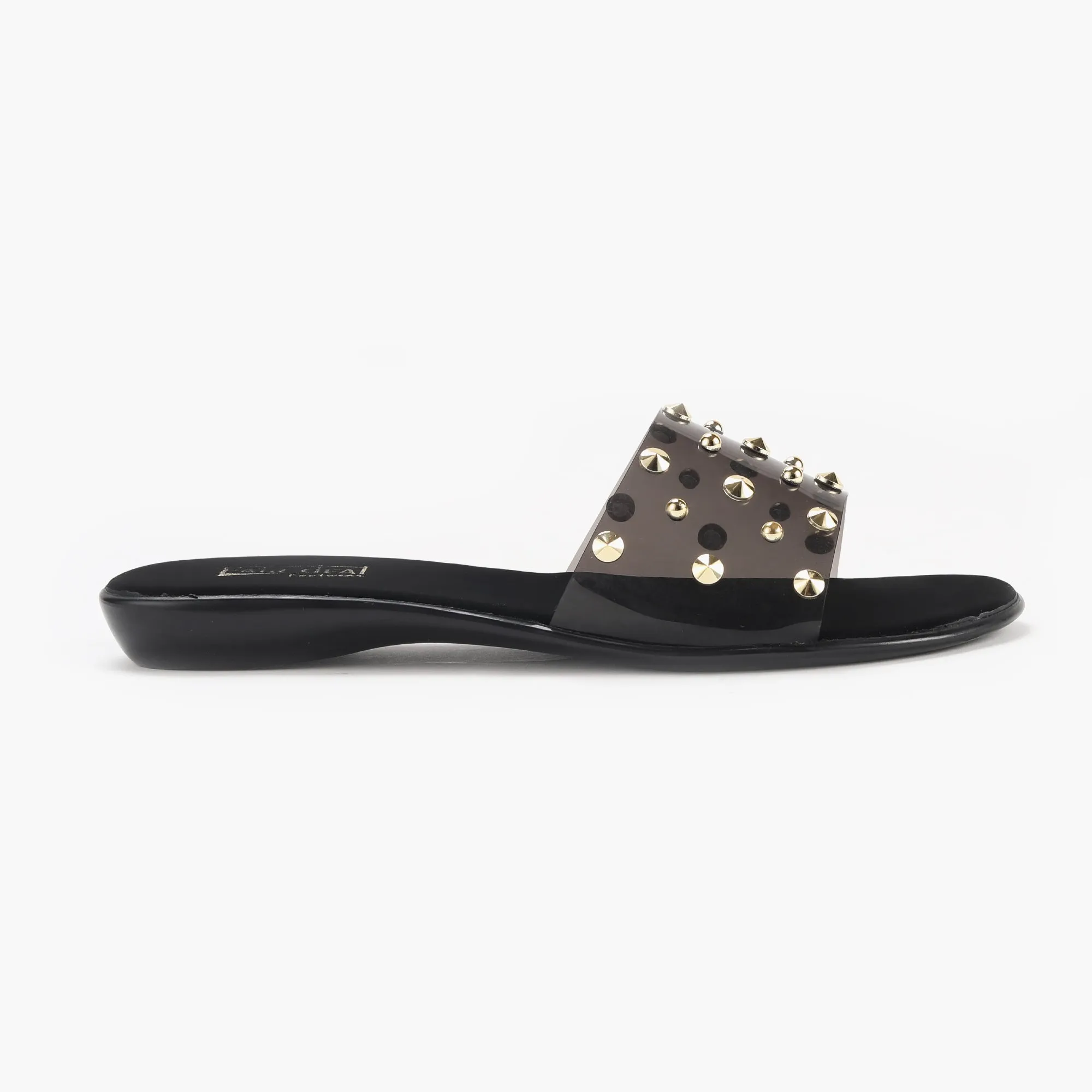 Studded Clear Strap Slides
