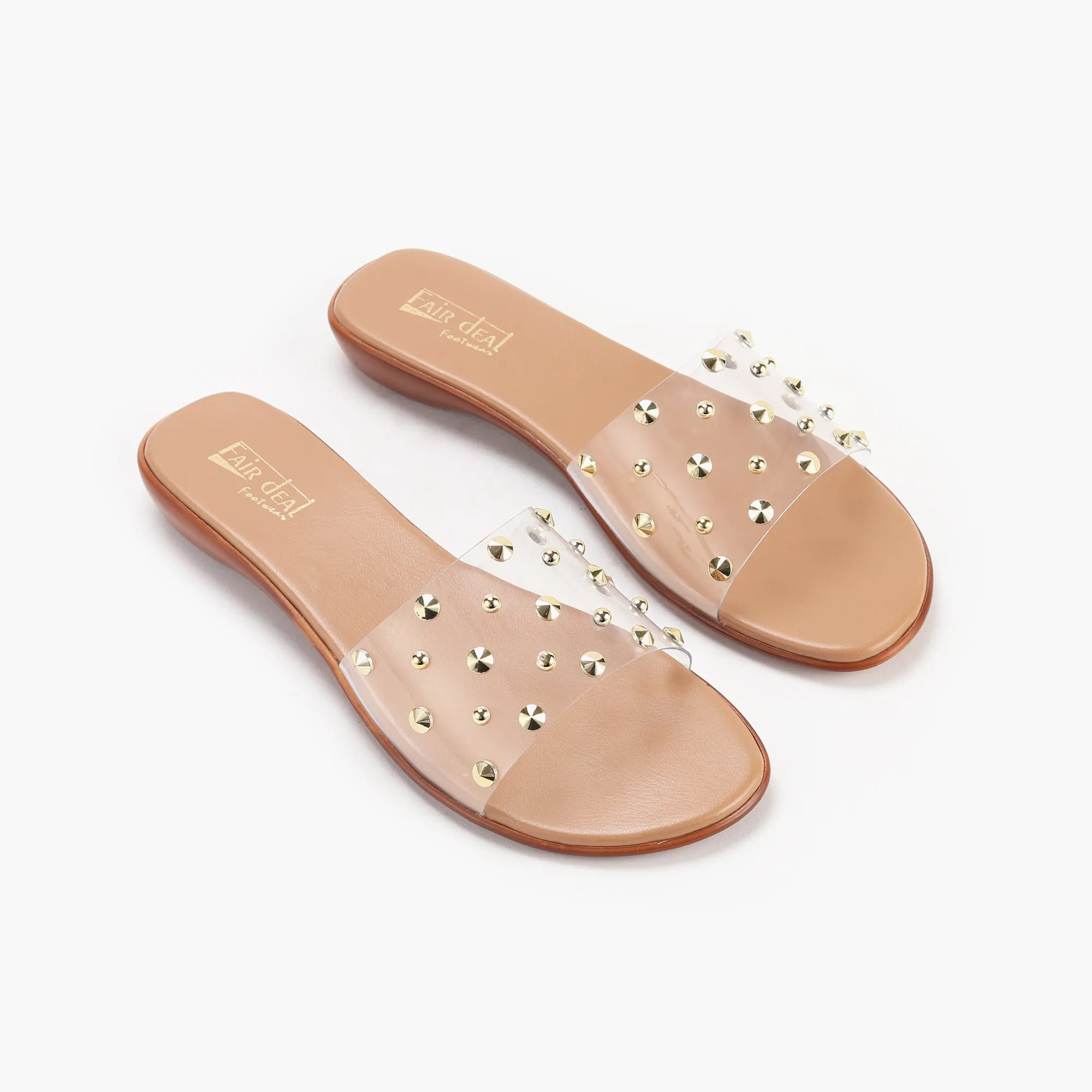 Studded Clear Strap Slides