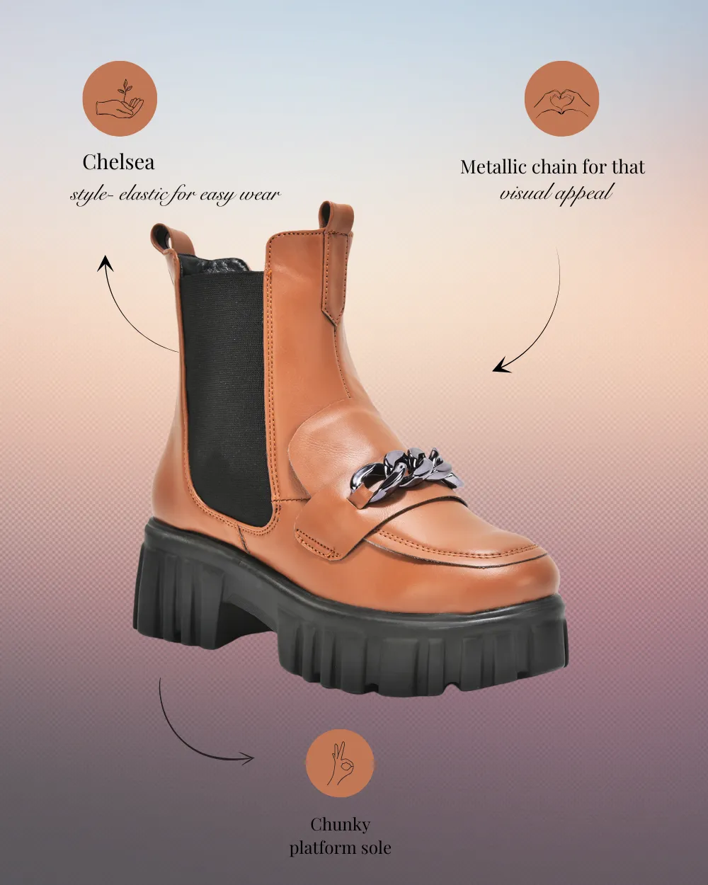 Tan Handcrafted Side Zipper & Elastic Ankle Boots
