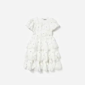 White Embellished Tulle Short Sleeve Dress