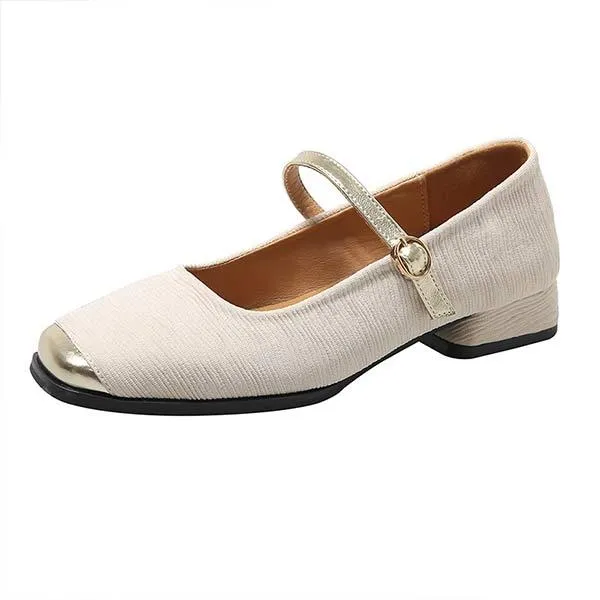 Women's Square-Toe Low-Cut Chunky Heel Vintage Mary Jane Shoes 35149536C