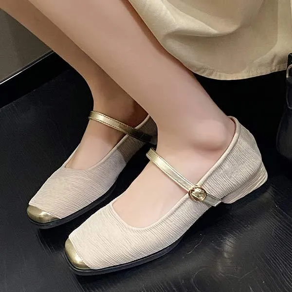 Women's Square-Toe Low-Cut Chunky Heel Vintage Mary Jane Shoes 35149536C